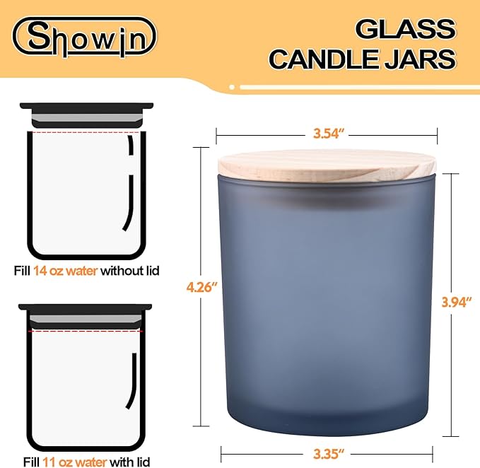 14 OZ Thick Candle Jars for Making Candles 12 Pcs, 3 Wick Empty Jars with Wood Lids for Candle Making, Sample Container, Frosted Grey