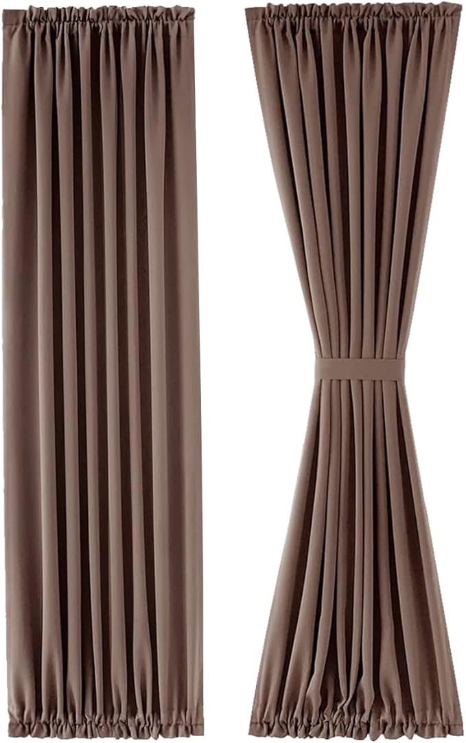 DWCN French Door Curtains – Rod Pocket Thermal Blackout Curtain for Doors with Glass Window, Kitchen and Patio Doors for Privacy, 36 X 72 Inches Long, 1 Curtain Panel with Tieback,Khaki