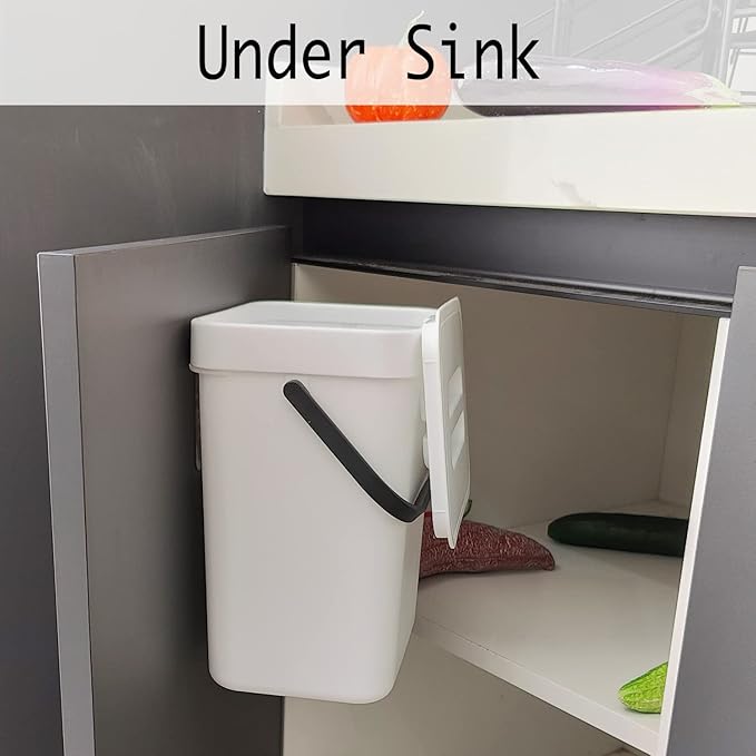 LALASTAR Compost Bin Indoor Kitchen Sealed, Hanging Small Trash Can with Lid Under Sink for Kitchen, Food Waste Bin for Countertop, Mountable Garbage Can for Bathroom, RV, 5L/1.3 Gal, White