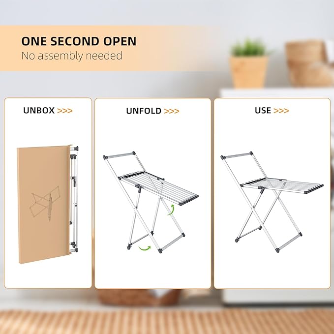 Clothes Drying Rack, Foldable Laundry Rack for Indoor Outdoor, 10pcs Sock Clips, Collapsible Space-Saving Drying Rack for Clothes Towels Dolls
