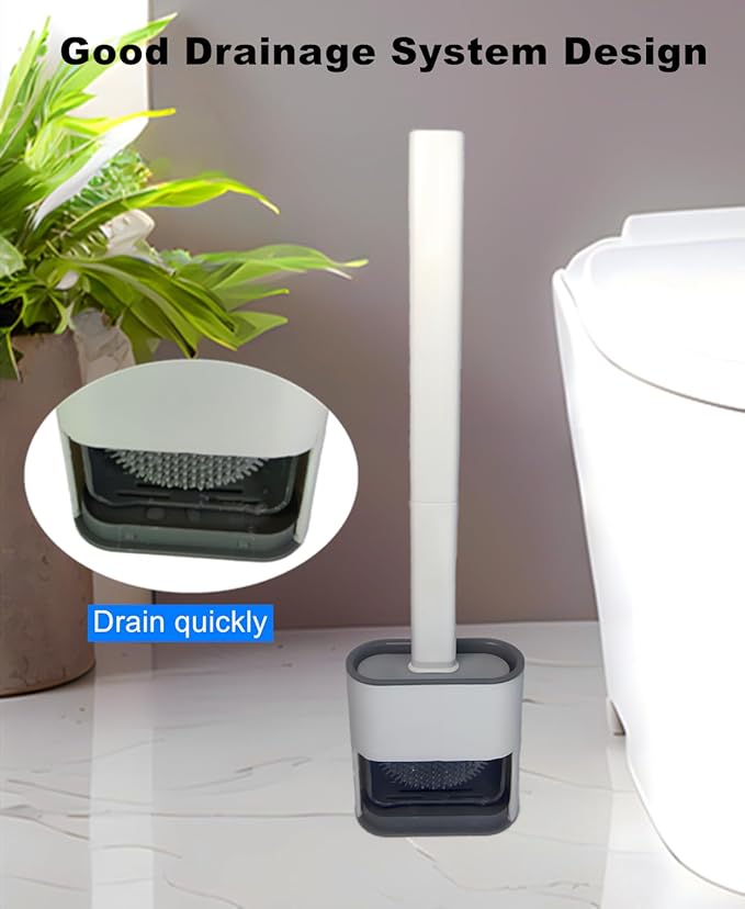 Toilet Brush with Holder Silicone Toilet Brush and Cleaning Brush for Household Bathroom Toliet Brush Set (White,Black)