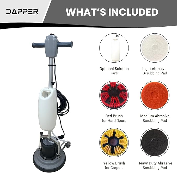 13" Heavy-duty Multi-Functional Floor Buffer Polisher Machine - Clean, Buff, Scrubb and Polish with Ease! Ideal for Carpets Too! Includes Optional Solution Tank, 2 Brushes and 3 Scouring Pads