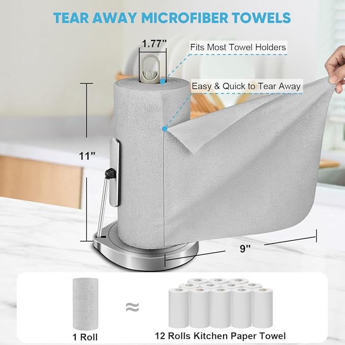 AIDEA Microfiber Cleaning Cloth 165 Sheets 3 Roll, Grey Microfiber Towels for Cars, Shop Towels, Shop Rags Washable, Cleaning Rags for Automotive, Mechanic, Workshops, House,11×9"