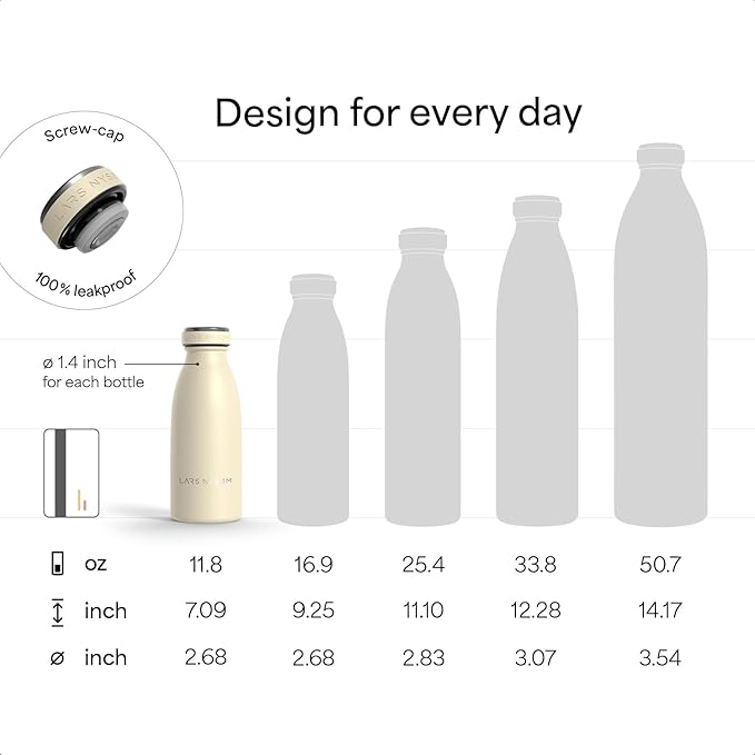 LARS NYSØM Stainless Steel Insulated Water Bottle 12oz 17oz 25oz 34oz 51oz | Insulated Thermo Flask for Hot and Cold Beverages | Leakproof Drinking Bottle (Pine Green, 11.9oz)