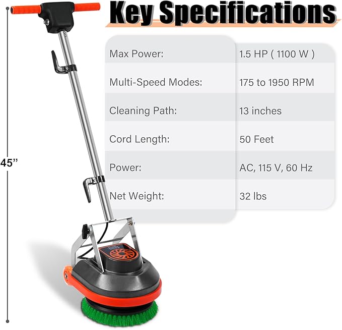 Commercial Floor Scrubber Machine, Heavy Duty Orbital Floor Cleaner, Multi-Functional Floor Buffer Polisher Machine- Deep Cleaning Tile and Grout, Hardwood Floors and Carpets with Ease, Orb-5
