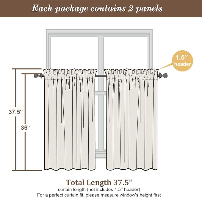 Chyhomenyc Sky Blue Sheer Curtains 36 inch Length 2 Panels, Light Filtering Voile Light Blue Short Window Curtians for Bathroom Living Room Farmhouse Small Windows, 42Wx36L inches