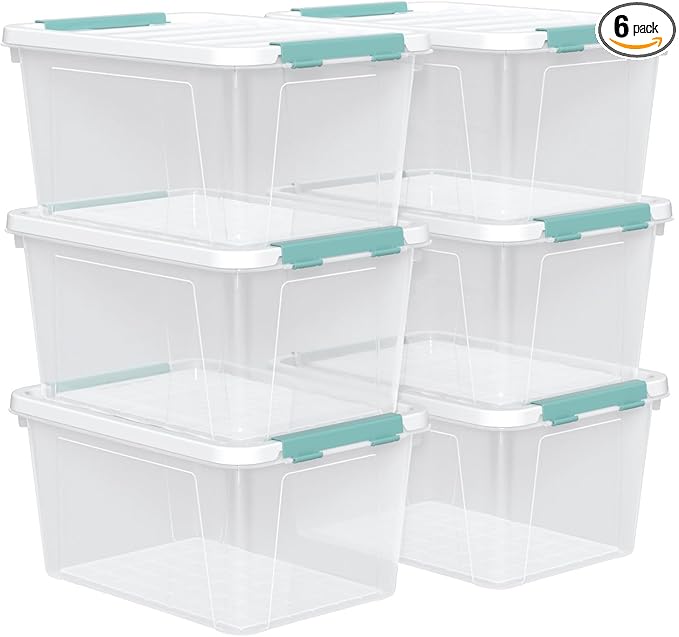 Zopnny 20 Quart Clear Latching Container Box, Plastic Storage Bin with Latching Lid, 6 Packs