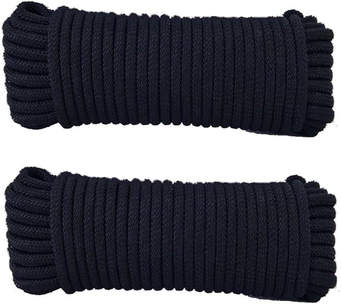 DurReus Strong Clothes Lines Long Handicrafts Ropes Indoor Outside Clotheslines for Hanging Drying Laundry Linens Black 33ft Pack 2