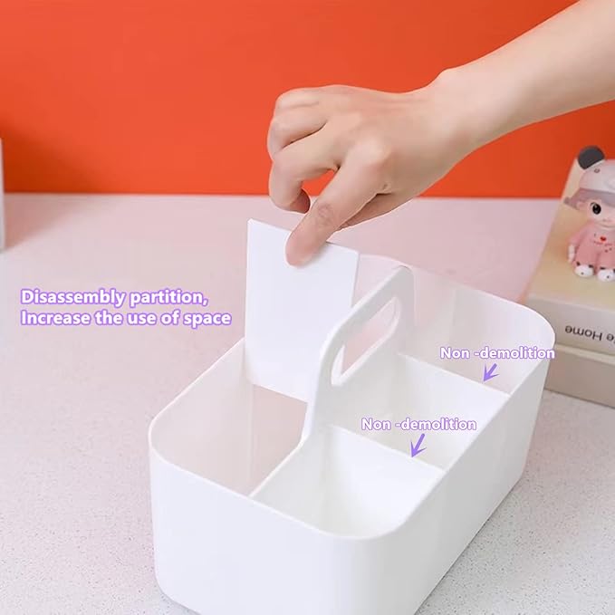 Feadily (2 Pack Plastic Shower Caddy Portable, Portable Basket with Handle Storage Organizer, Stackable 5 Compartments, 9.76" x 6" x 6.7", White