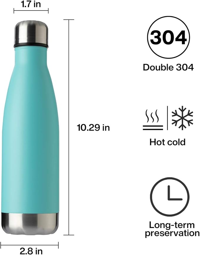 MEWAY 17oz Sport Water Bottle 4 Pack Vacuum Insulated Stainless Steel Leak-Proof Double Wall Cola Shape Water Bottle,Keep Drinks Hot & Cold(Light Blue,4 Pack)
