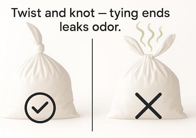 BOS Odor-Sealing Kitchen, Home & Food Small Trash Bags for Waste- Disposable Bags - Scent & Smell Free (50 Bags) [Size XL, Color White]