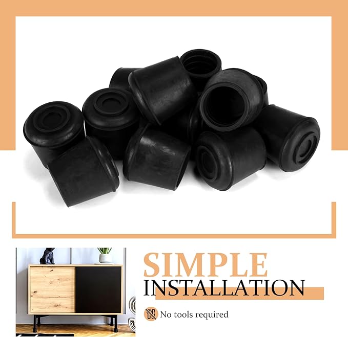1-1/2” Round Rubber Chair Leg Tips Caps, Chair Leg Floor Protectors Furniture Legs Caps Non Slip Reduce Noise for Hardwood Floors (Black, 4 Pack, Fit :38-39mm)