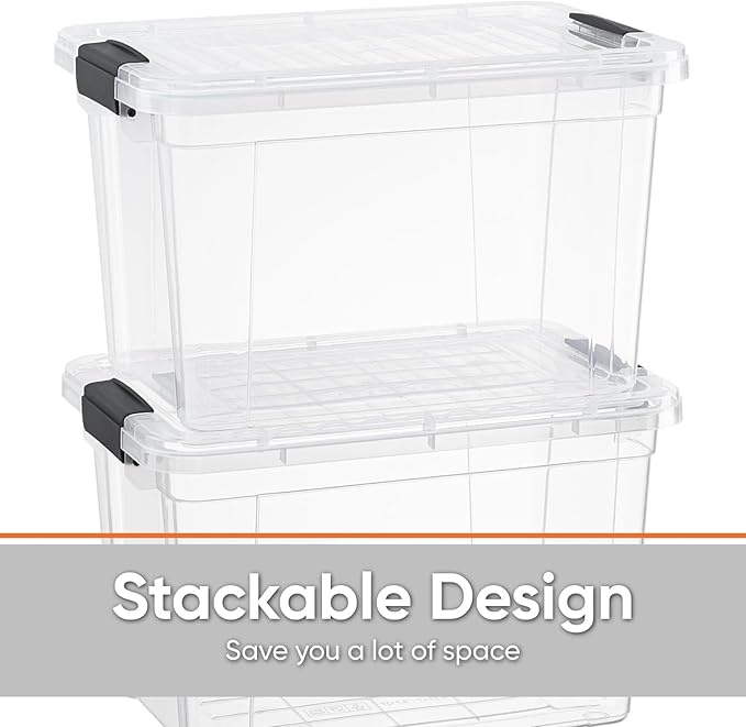 Superio Clear Storage Boxes with Lids, 4.75 Quart Plastic Container Bins for Organizing, Stackable Crates, BPA Free, Non Toxic, Odor Free, Organizers for Home, Office, School, and Dorm