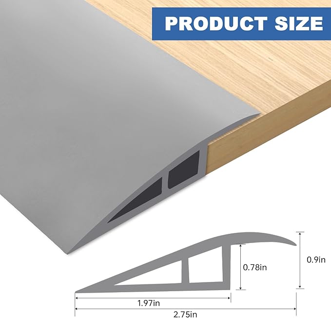 Vinyl Door Threshold Flooring Transition Strip Self Adhesive Carpet Edging Strip for Laminate Doorway Edge Threshold from 3/5" to 4/5" (Gray, 3.3 Ft)