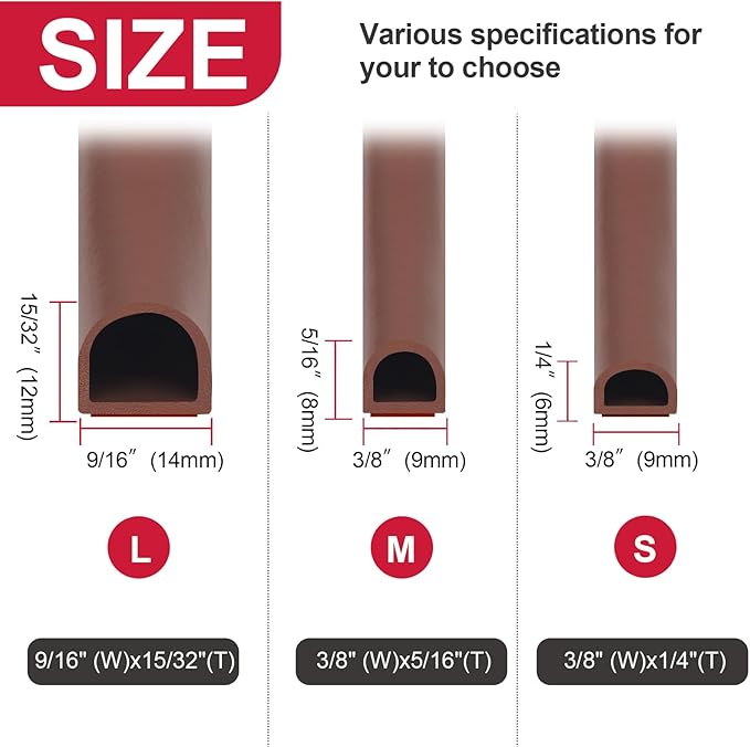 【New Upgrade】 Silicone Door Weather Stripping Door Seal Strip, 19.7 Feet Self-Adhesive D-Shape Door Insulation Strip for Door Frame& Window, Seal Large Gaps, Easy to Cut & Install