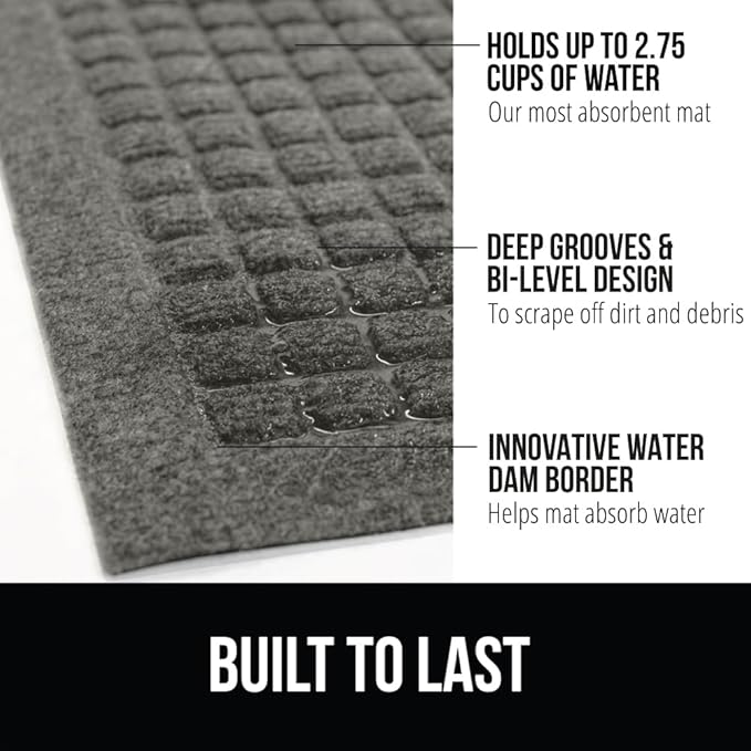 GORILLA GRIP Front Door Mat, 72x24, Indoor Outdoor Ultra Absorbent HydroAbsorb Doormat, Absorbs Up to 2.75 Cups of Water, Stain and Fade Resistant, Rubber Backing Doormats, Captures Dirt, Gray