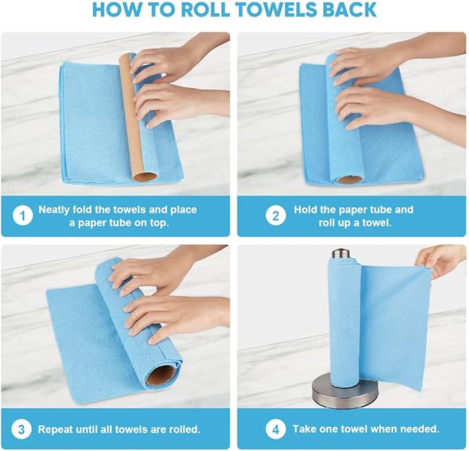 AIDEA Microfiber Cleaning Cloth Roll, 50PK, Blue Shop Towels Reusable Tear Away Paper Towels, Washable Shop Rags, Microfiber Towels for Cars, Lint Free Rags for House, Mechanic, Workshops, 11.5"×11.5"