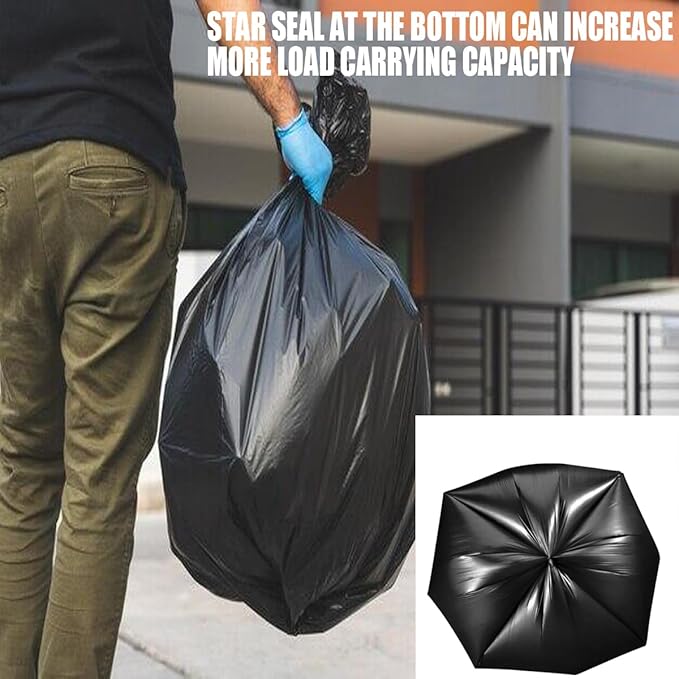 8-10 Gallon Trash Bags, 300 Count Black Garbage bags, Multi-purpose Trash Can Bin Liners for Bathroom, Office, Industrial, Commercial, Janitorial, Municipal, Recycling