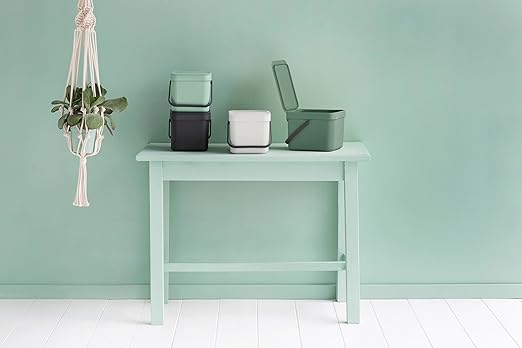 Brabantia Sort & Go Food Trash Can (1.6 Gal/Jade Green) Small Countertop Kitchen Compost Caddy with Handle & Removable Lid, Easy Clean, Fixtures Included for Wall/Cupboard Mounting