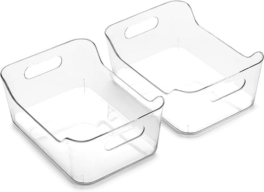 BINO | Plastic Storage Bins, Small - 2 Pack, Clear | THE SOHO COLLECTION | Pantry Organizers and Storage Containers Fridge Organizer Bins Kitchen Cabinet Organizer Medicine Cabinet Bin