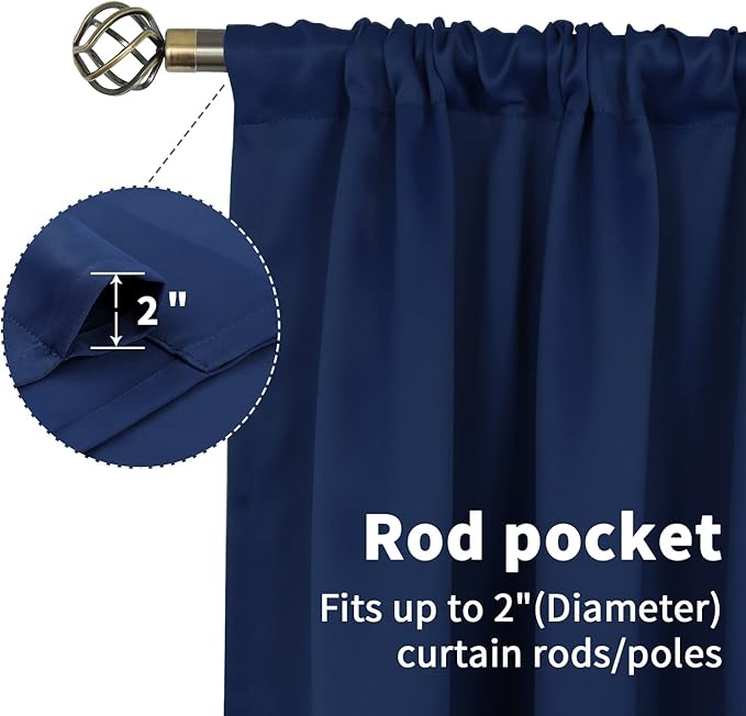 BGment Small Blackout Curtains 30 Inches Length 2 Panels for Kitchen Cafe - Navy Blue Half Window Drapes with Rod Pocket Privacy for Front Door Bathroom, 29 x 30 Inch