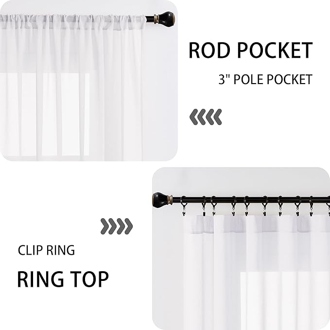Tollpiz Sheer Door Curtains Closet Linen Textured Curtains Sheer Doorway Light Filtering Voile Rod French Door Pocket Curtain Patio Glass Door, 25 x 72 inches Long, White, Set of 1 Panel