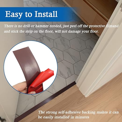 Floor Transition Strip Self Adhesive Floor Cover Strips Laminate 2" Wide Vinyl Flat Divider Transitions (5cm, 20Ft, Brown)
