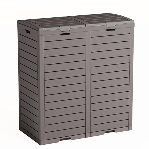 62 Gallon Outdoor Trash Can with Tiered Lid and Drip Tray,Waterproof Resin Waste Bin Indoor,Durable,Stylish,Lightweight Garbage Bin for Patio,Kitchen,Backyard and Office(Grey)