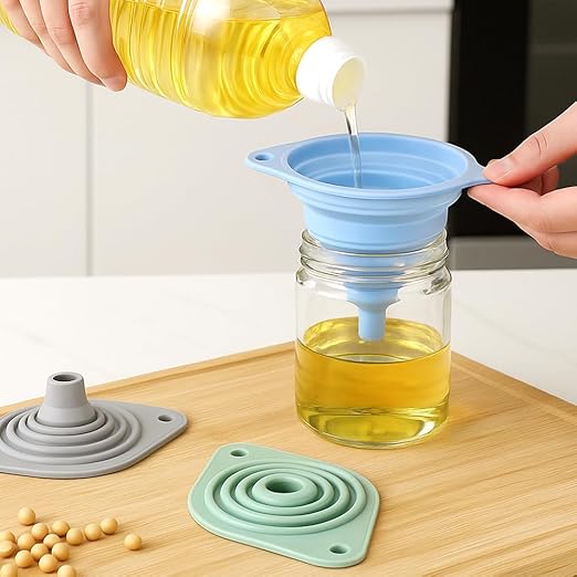 Kitchen Funnel Set, 2025 New Silicone Collapsible Funnel, Multi-Purpose Small Funnels for Kitchen Use, Portable Bottle Filling Funnels for Travel (3pcs)