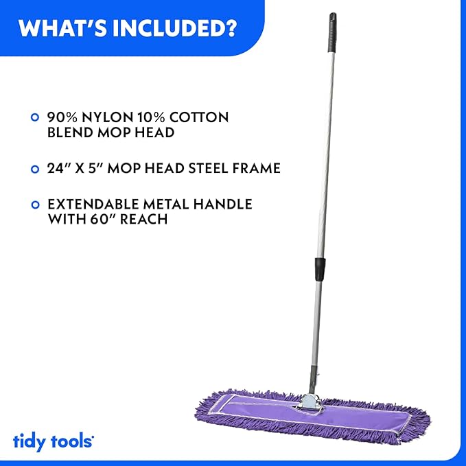 24 Inch Purple Commercial Dust Mop & Floor Sweeper with Extendable Handle – Mop for Hardwood, Tile, and Concrete Floor Cleaning