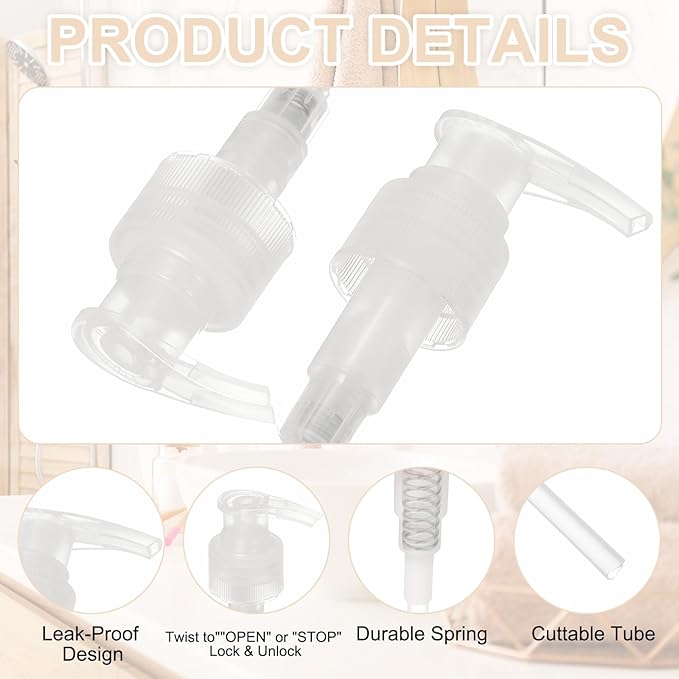 uxcell 16 Pcs Soap Dispenser Pump Heads Soap Dispensers Top Pumps Replacement Switch Pumphead for Standard 24/418 Neck Size Lotion Shampoo Bottle, Transparent