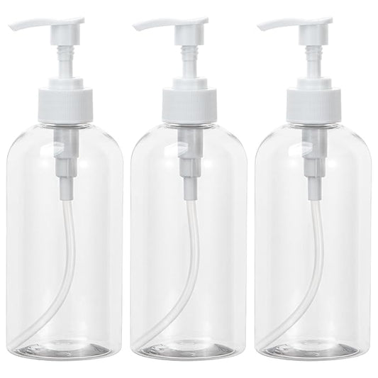 Yebeauty Plastic Pump Bottle, 3 Pack 13.5oz/400ml Stylish Shampoo Bottles Refillable Hand Soap Dish Soap Dispenser with Press for Massage Oil, Liquid Hand, Clear