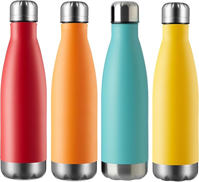 MEWAY 17oz Sport Water Bottle Vacuum Insulated Stainless Steel Leak-Proof Double Wall Cola Shape Water Bottle,Keep Drinks Hot & Cold (4 Pack, MIX)