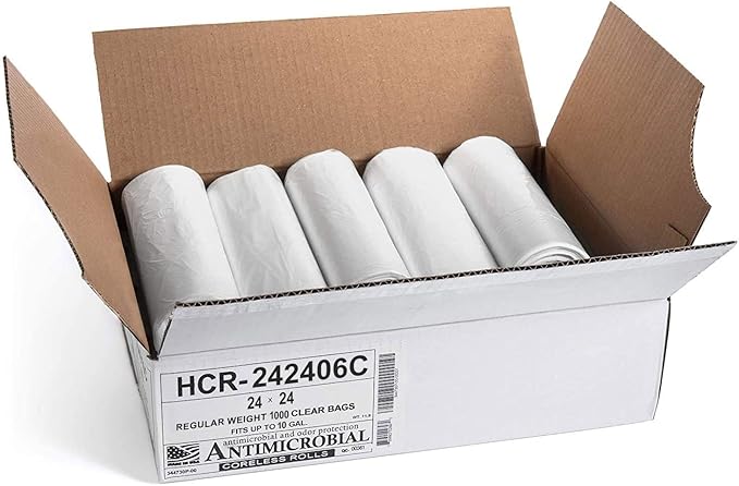 Aluf Plastics High Density Trash Bags, 10 Gallon, 1000 Count, 6 Micron (eq), 24" x 24", Clear, for Bathroom, Office, Industrial, Commercial, Janitorial, Municipal, Recycling