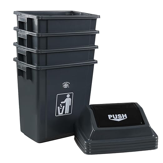 4-Pack 8 Gallon Kitchen Trash Can with Swing Lid, Plastic Kitchen Garbage Can, Gray
