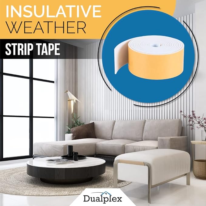High Density Foam Weather Stripping Door Seal Strip Insulation Tape Roll for Insulating Door Frame, Window, Air Conditioner | Self Adhesive Sealing Weatherstrip (2 in x 1/16 in x 10 Ft, White)