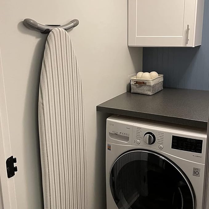 Ironing Board Hanger Wall Mount Ironing Board Holder Organizer Wall Rack for Laundry Rooms Storage Rack Hanging Shelf Hanger (Black with EVA pad)