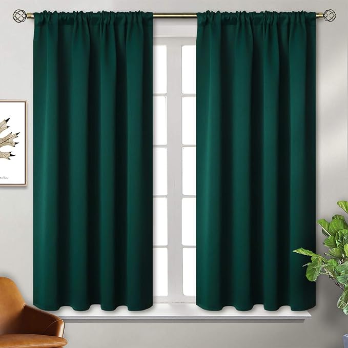 BGment Short Blackout Curtains for Bedroom Window 45 Inch Length - Emerald Green Thermal Insulated Drapes Room Darkening with Rod Pocket for Cafe Bathroom Ktichen, 42 x 45 Inch, 2 Panels