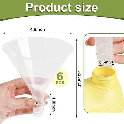 6 Pack Plastic Funnels, 4.6 Inch Multi-Purpose Clear Plastic Funnels with Long Reaching Spout for Science Lab Bottle Filling Liquid,Water Bottle,Easy and Smooth Transfer