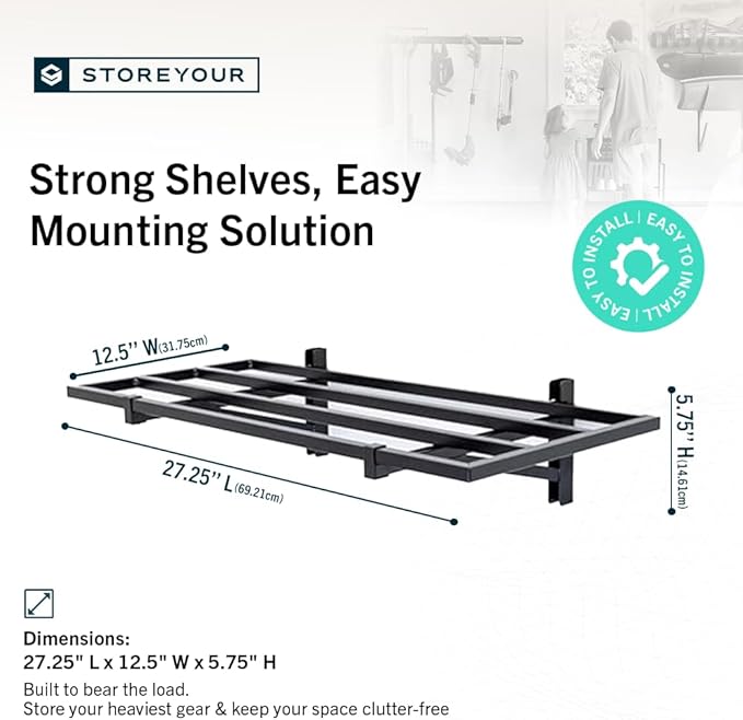 StoreYourBoard 2-Pack Heavy Duty Wall Shelves – Wall-Mounted Garage Storage Shelving and Organization for Sheds, Closets, or Utility Rooms – Holds 200 lbs, 1ft x 2ft, Black