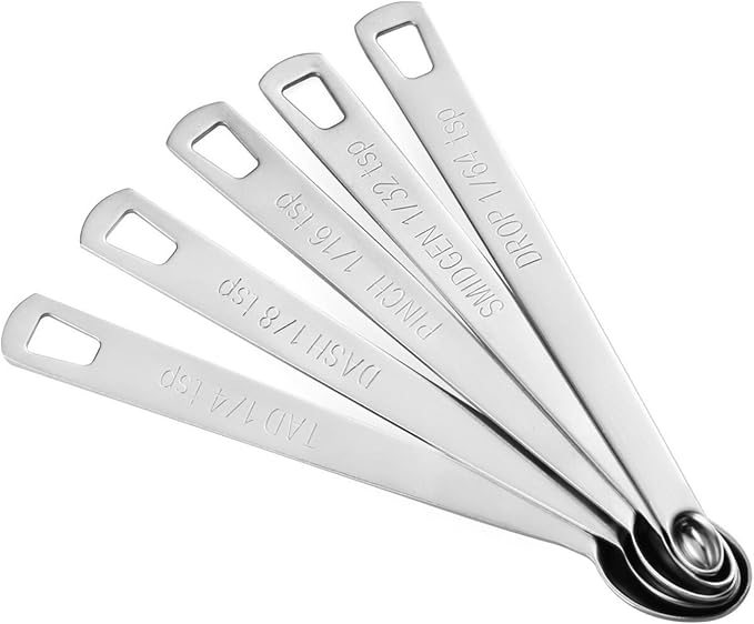 5Pcs Teaspoon Measuring Spoons, 1/4 tsp, 1/8 tsp, 1/16 tsp, 1/32 tsp, 1/64 tsp Metal Measuring Spoons Set, Stainless Steel Cooking Baking Tiny Measuring Spoon for Powders, Spices, Salt