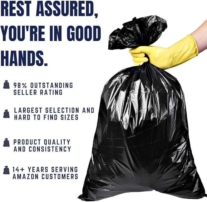 Plasticplace - W14LDB 12-16 Gallon Trash Bags │ 1.2 Mil │ Black Garbage Can Liners │ 24" x 31" (250 Count)