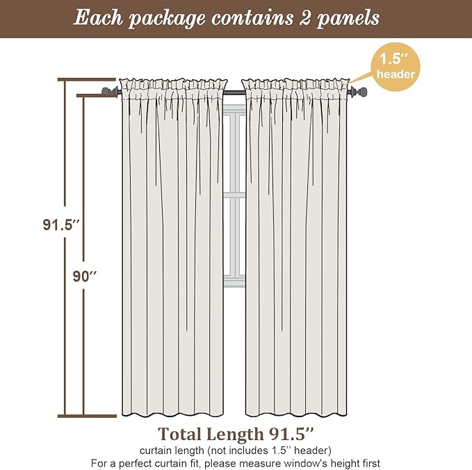 Chyhomenyc Sheer Ivory Curtains 90 inches Long 2 Panels, Light Filtering Soft Airy Solid Elegant Voile Window Treatment Drapes for Bedroom Living Room Wedding Party Decor, 42 Wx90 L Inches