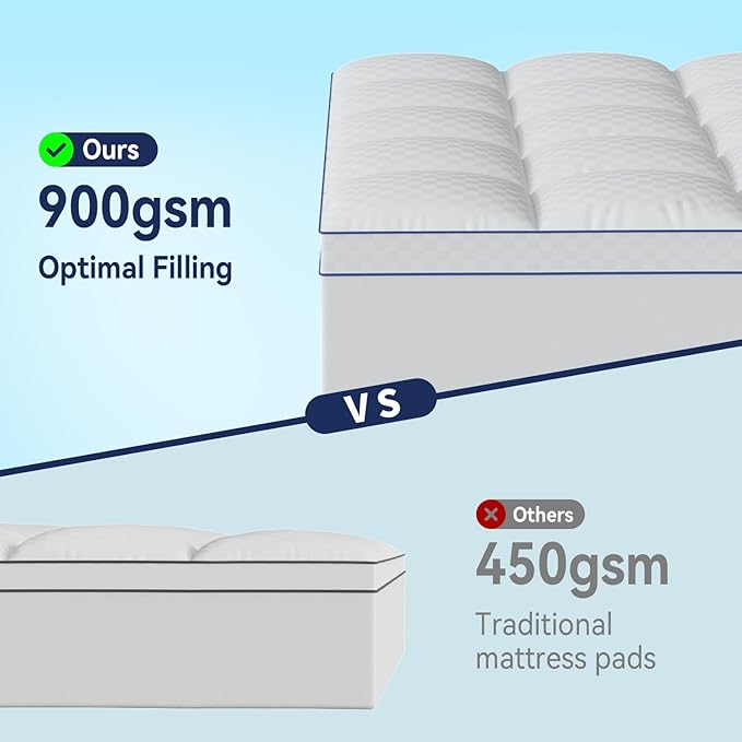 Mattress Topper Twin Extra Thick Mattress Pad Cover for Back Pain Cooling Mattress Protector with 8-21 Inch Deep Pocket Overfilled Down Alternative Filling White