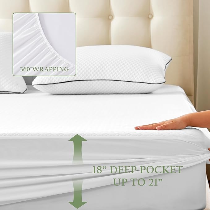100% Waterproof California King Mattress Protector, Breathable Bamboo Rayon Mattress Cover with 8”-21” Deep Pocket, Noiseless Cool 3D Air Mattress Cover, Hypoallergenic & Odor Resistant