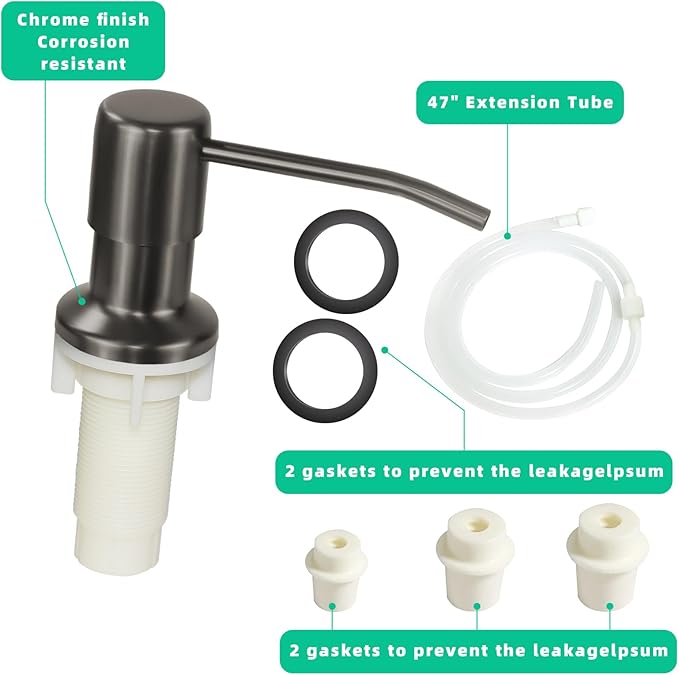 Soap Dispenser for Kitchen Sink, Built in Sink Soap Dispenser, Countertop Soap Dispenser Pump with 47" Extension Tube kit, No Need to Fill Little Bottle Again, Gray