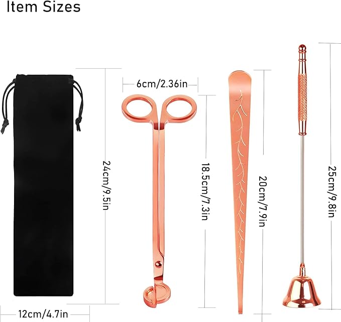 4 in 1 Elegant Candle Accessory Set, Rechargeable Lighter, Candle Wick Trimmer Cutter, Candle Snuffer & Candle Wick Dipper Candle Care Kit for Candle Aromatherapy Lover (Rose Golden)