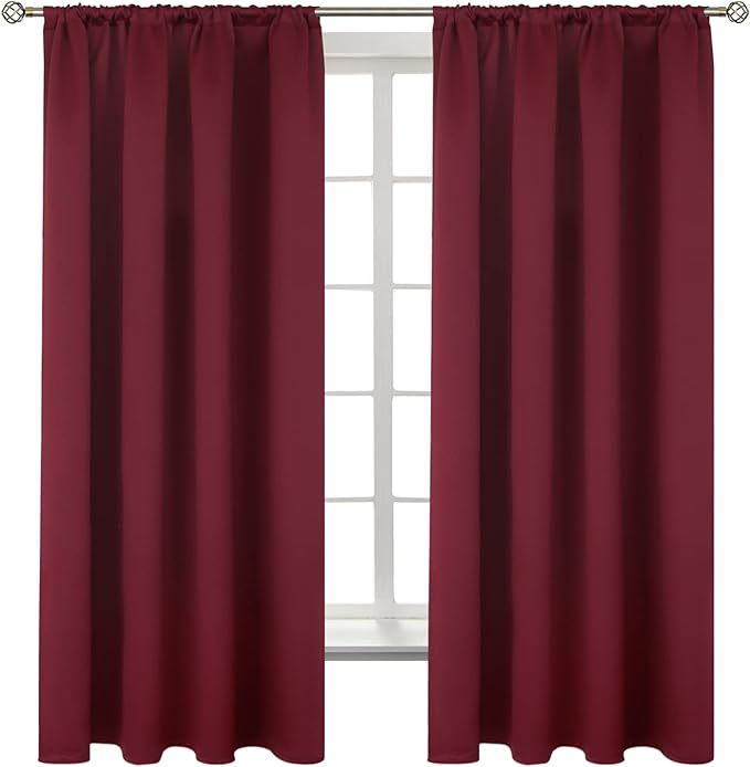 BGment Burgundy Blackout Curtains 63 Inch Length for Bedroom - Rod Pocket Thermal Insulated Room Darkening Curtain for Living Room, 42 x 63 Inch, 2 Panels