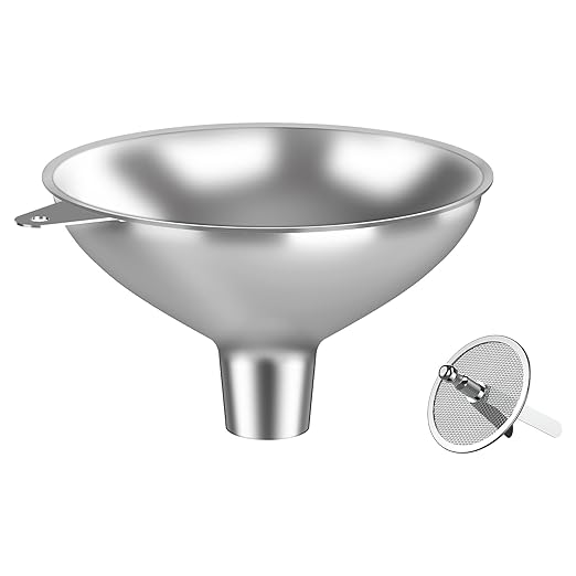 Stainless Steel Funnel with 30 Mesh Filter Food Grade Metal Funnel for Kitchen, Liquids, Oil, Powder, Wide Mouth Bottles, Home Brewing