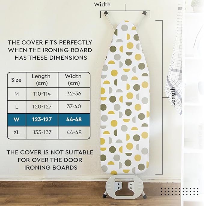 Encasa XO Ironing Board Cover and Pad 49"x18" - Thick 3mm Felt Padding, Drawstring Tightening & Lock, Easy Fit, Scorch & Stain Resistant, Fits Wide Ironing Board - Zig Zag